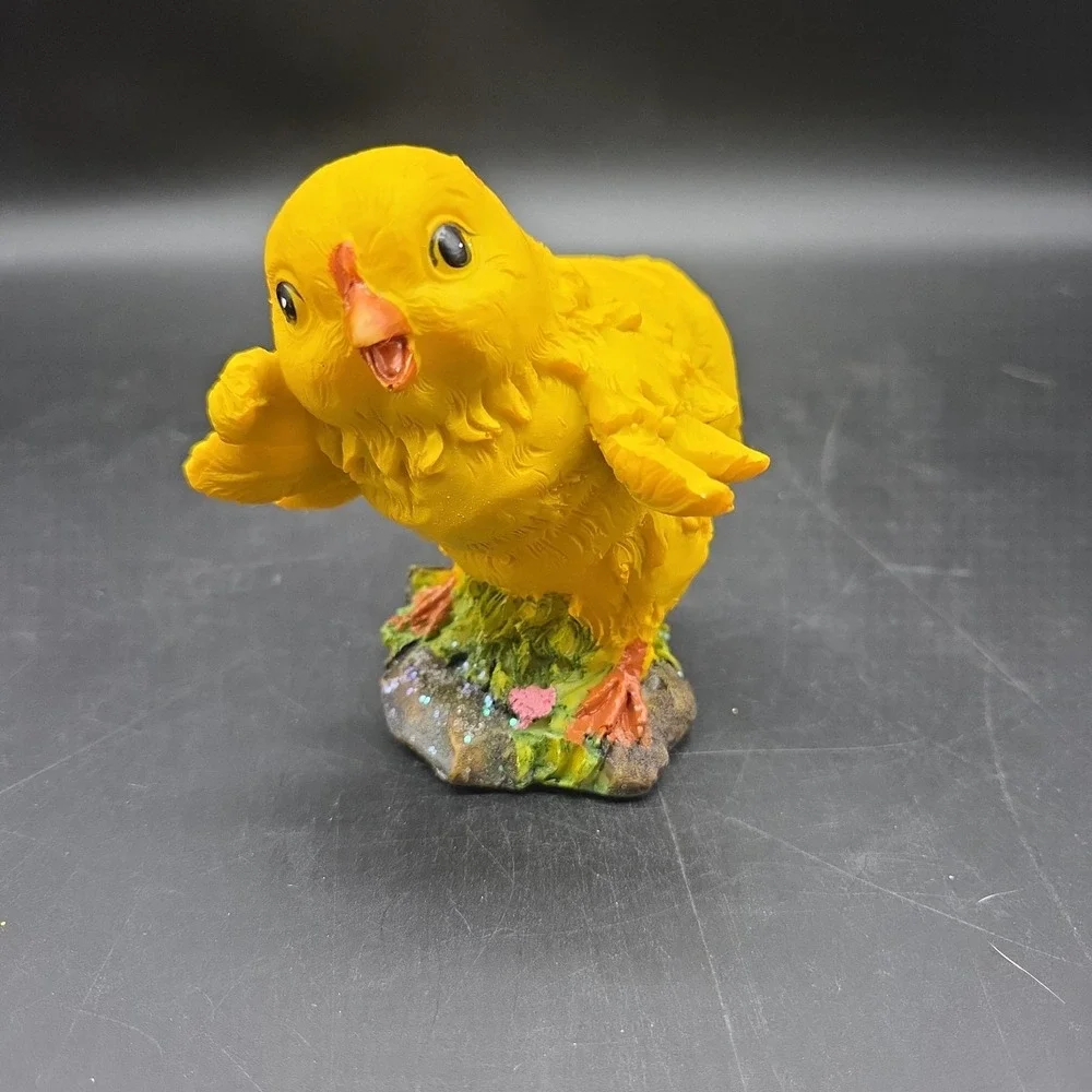 4 Pc Miniature Yellow Chick Figurines Easter Spring Decor Tiny Resin Birds Lot